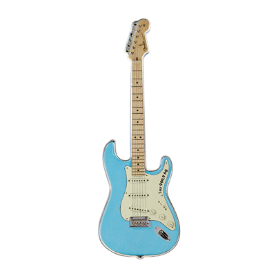 A picture of a Fender® 1 oz Stratocaster® Shaped Coin in Daphne Blue